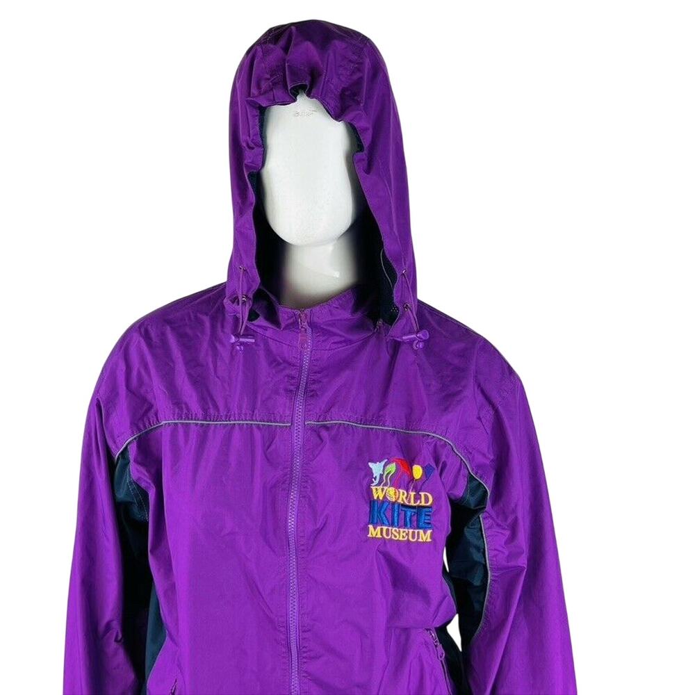 World Kite Museum Womans Sz Large Full Zip Windbreaker Jacket Purple Hooded - Picture 5 of 8